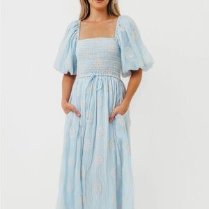 Chic Light Blue Smocked Maxi Dress-worn once